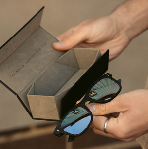 Our carbon fiber sunglasses come in a foldable PU leather box.