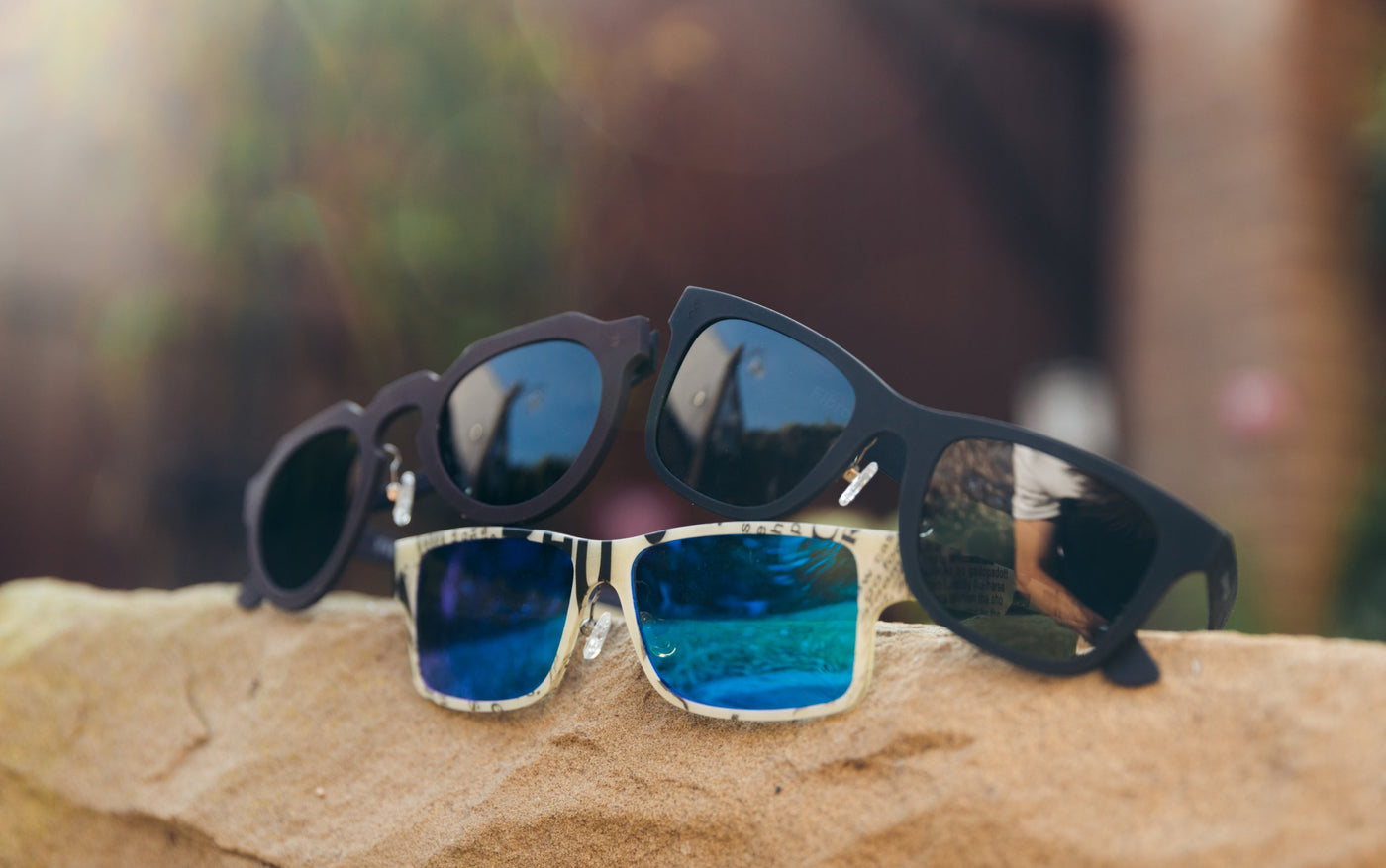 Recycleable and eco-friendly paper sunglasses.