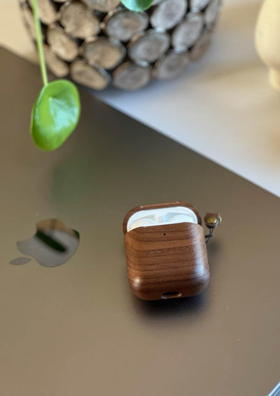 Zerpico Wooden Airpods case. Close up on the secon generation Apple Airpods case.