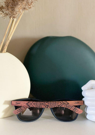 Engraved wood sunglasses from Zerpico. Eyewood Mandala is handmade with mandala pattern.