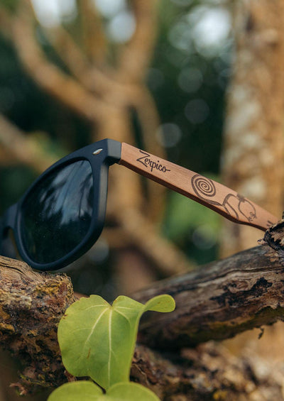 Zerpico engraved sunglasses with nazca lines pattern.