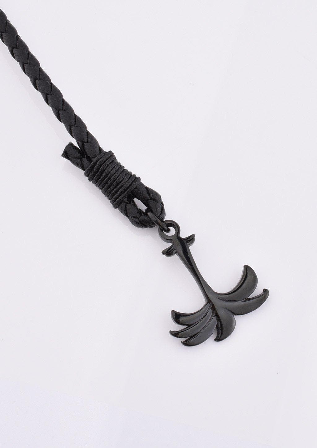 Eclipse - Season two Palm anchor bracelet with black leather. Close details.