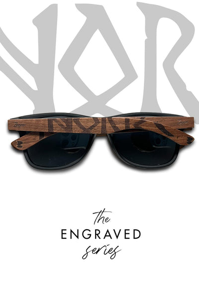 This is our special edition sunglasses Viking runes Norway version. Front photo taken in studio.