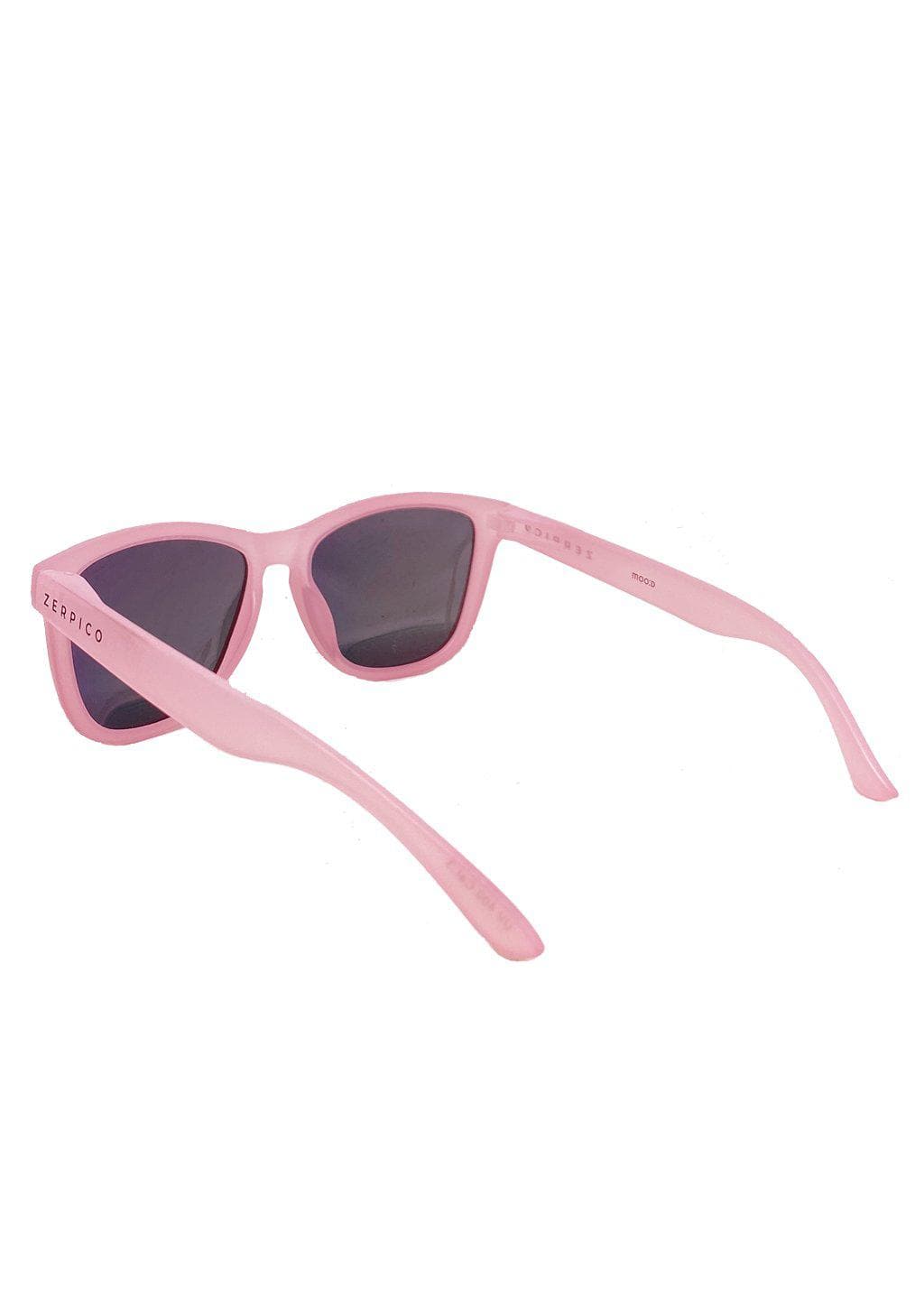Our Mood V2 is an improved version of our last wayfarers. Plastic body for great quality and durabilty. This is Flamingo with a pink transparent frame and pink mirror lenses. Studio shoot from the back.