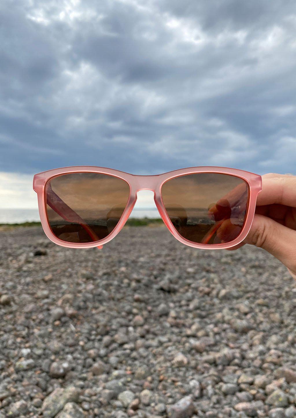 Our Mood V2 is an improved version of our last wayfarers. Plastic body for great quality and durabilty. This is Cherry with red frame and red lenses. From the front outside.