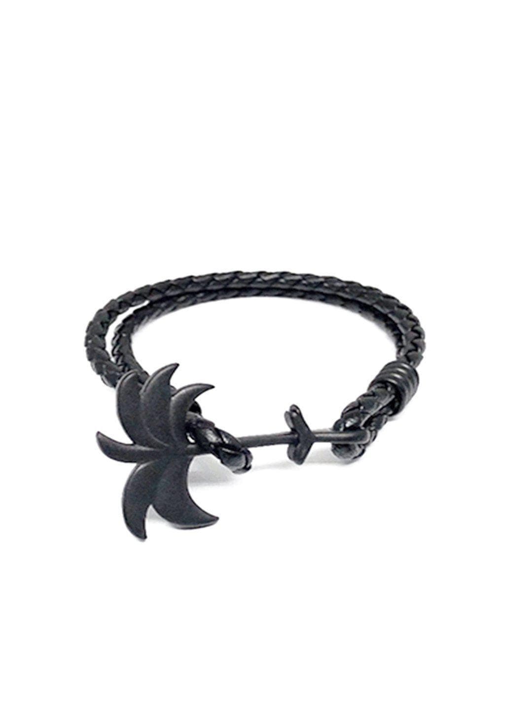 Pitch Black - Palm anchor bracelet with black leather.