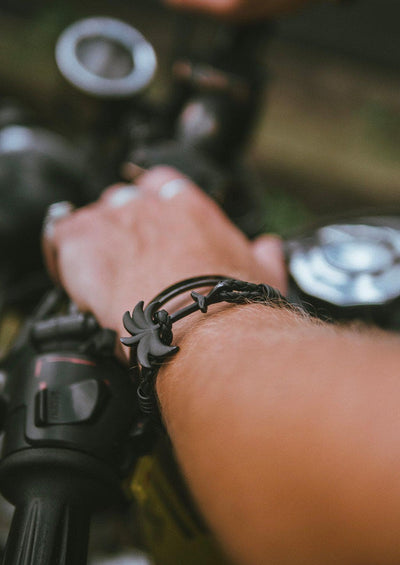Pitch Black - Palm anchor bracelet with black leather. Shoot in Thailand.