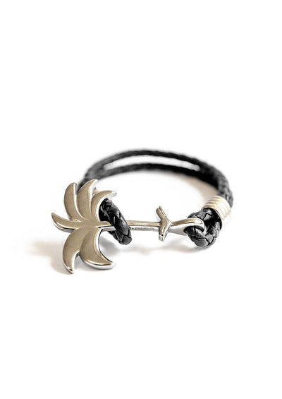 Twilight Silver - Palm anchor bracelet with black leather.