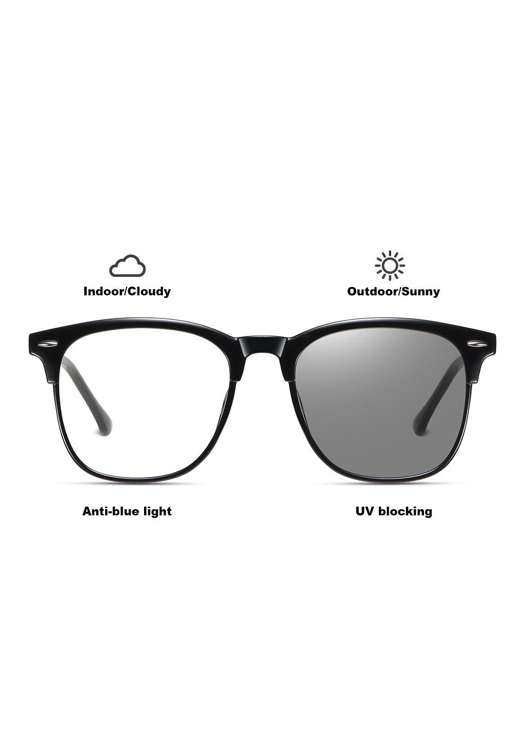 Icon Photochromic anti bluelight glasses that work like two in one. Turns dark in the sun and clear inside. 