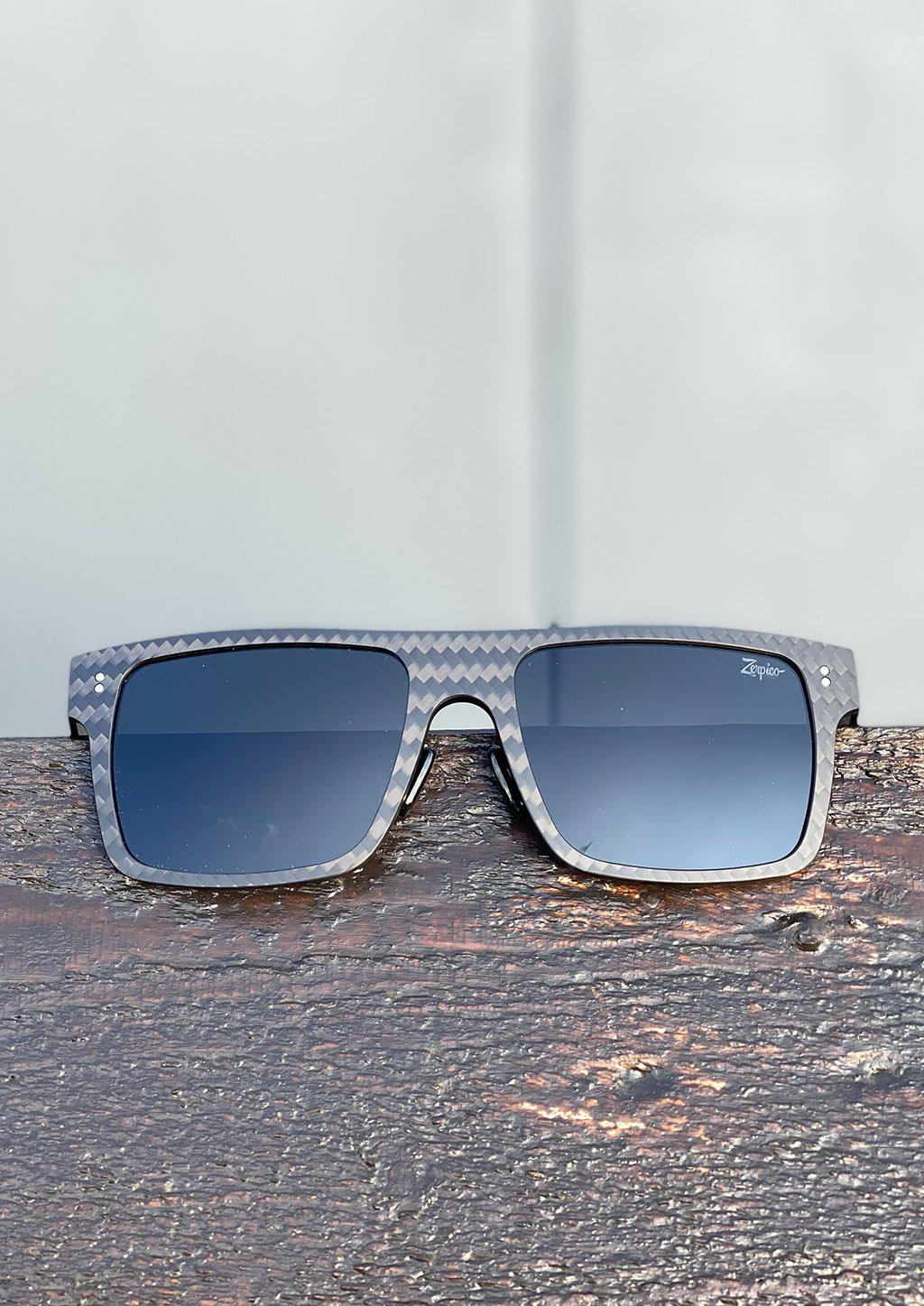 Carbon Fiber Square Sunglasses photo with grey lenses.