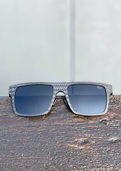 Carbon Fiber Square Sunglasses photo with grey lenses.