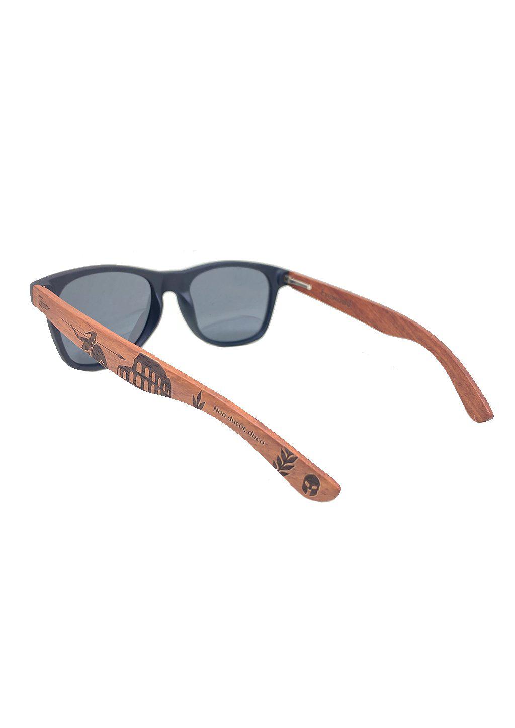 Engraved wooden sunglasses - Gladiator is inspired of the Gladiators from Ancient Rome. Studio photo from the back.