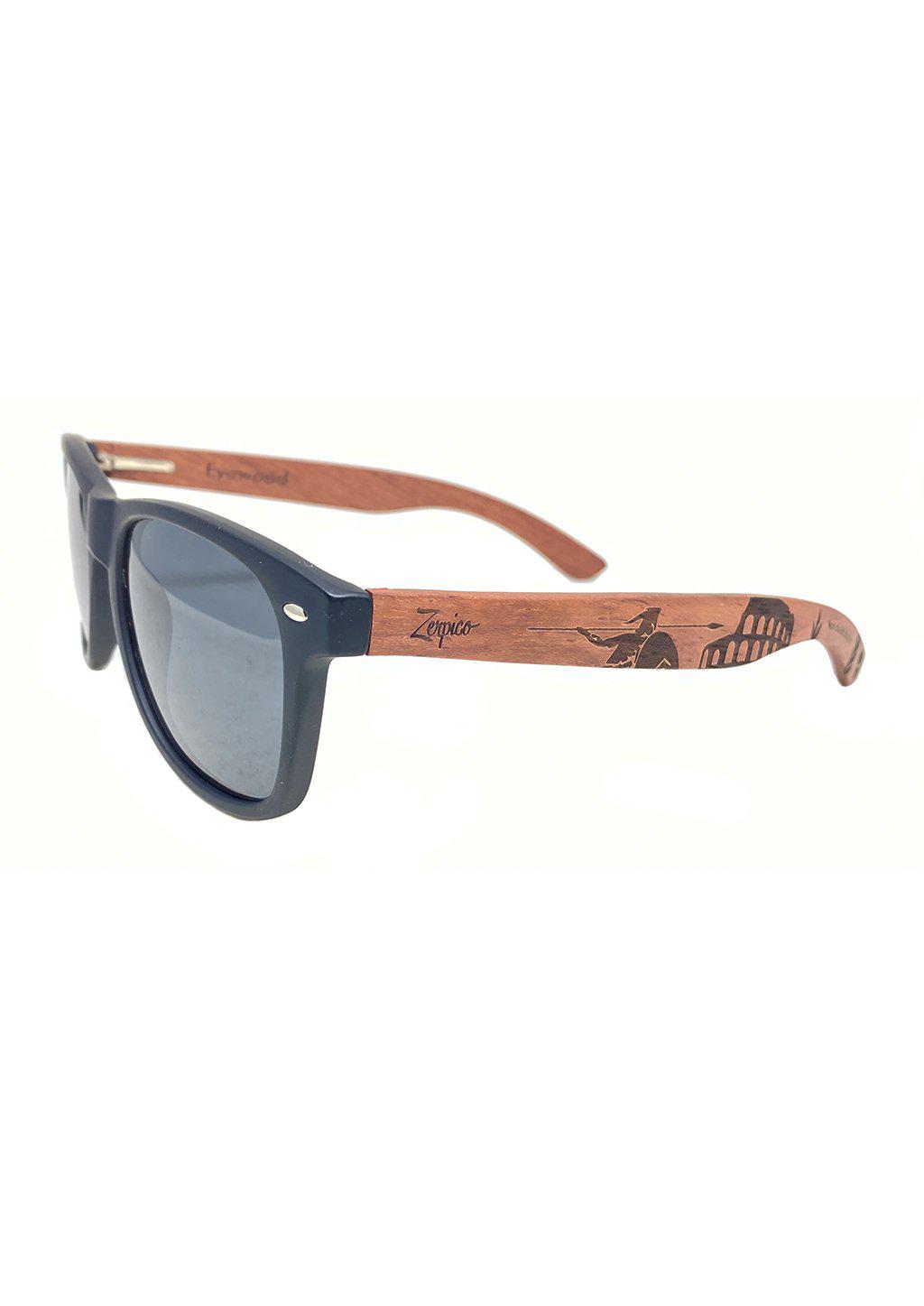 Engraved wooden sunglasses - Gladiator is inspired of the Gladiators from Ancient Rome. Studio photo from the side.
