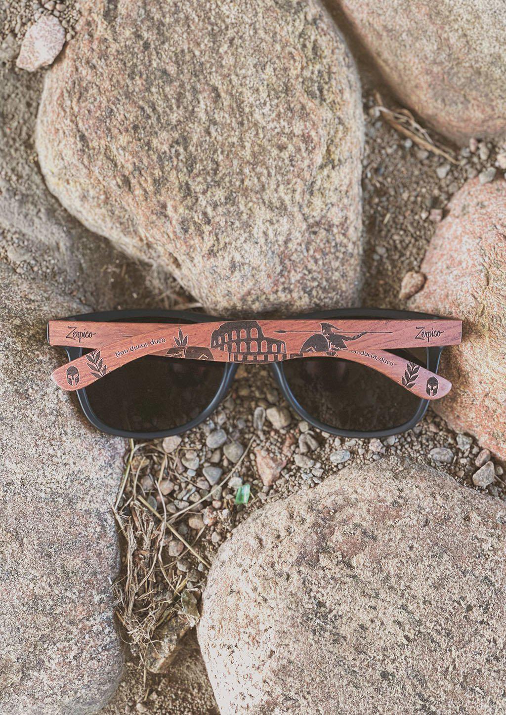 Engraved wooden sunglasses - Gladiator is inspired of the Gladiators from Ancient Rome. Among old stones from ancient times.