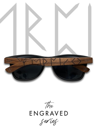 This is our special edition sunglasses Viking runes. - Front photo taken in studio.