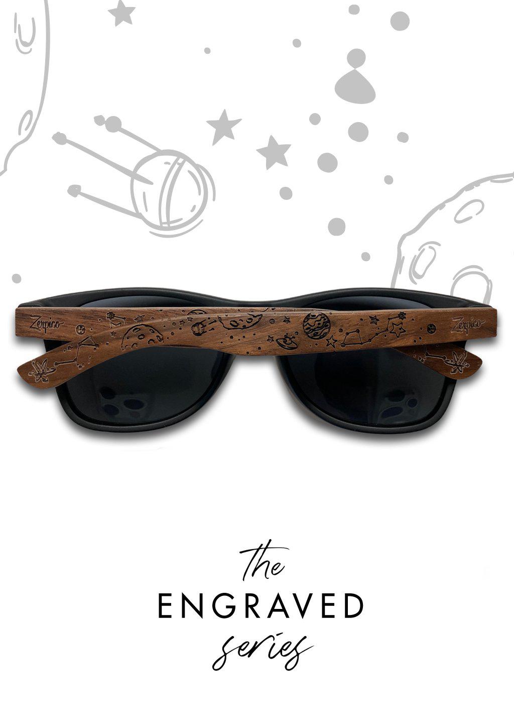 Our engraved sunglasses with motive from the stars and space.