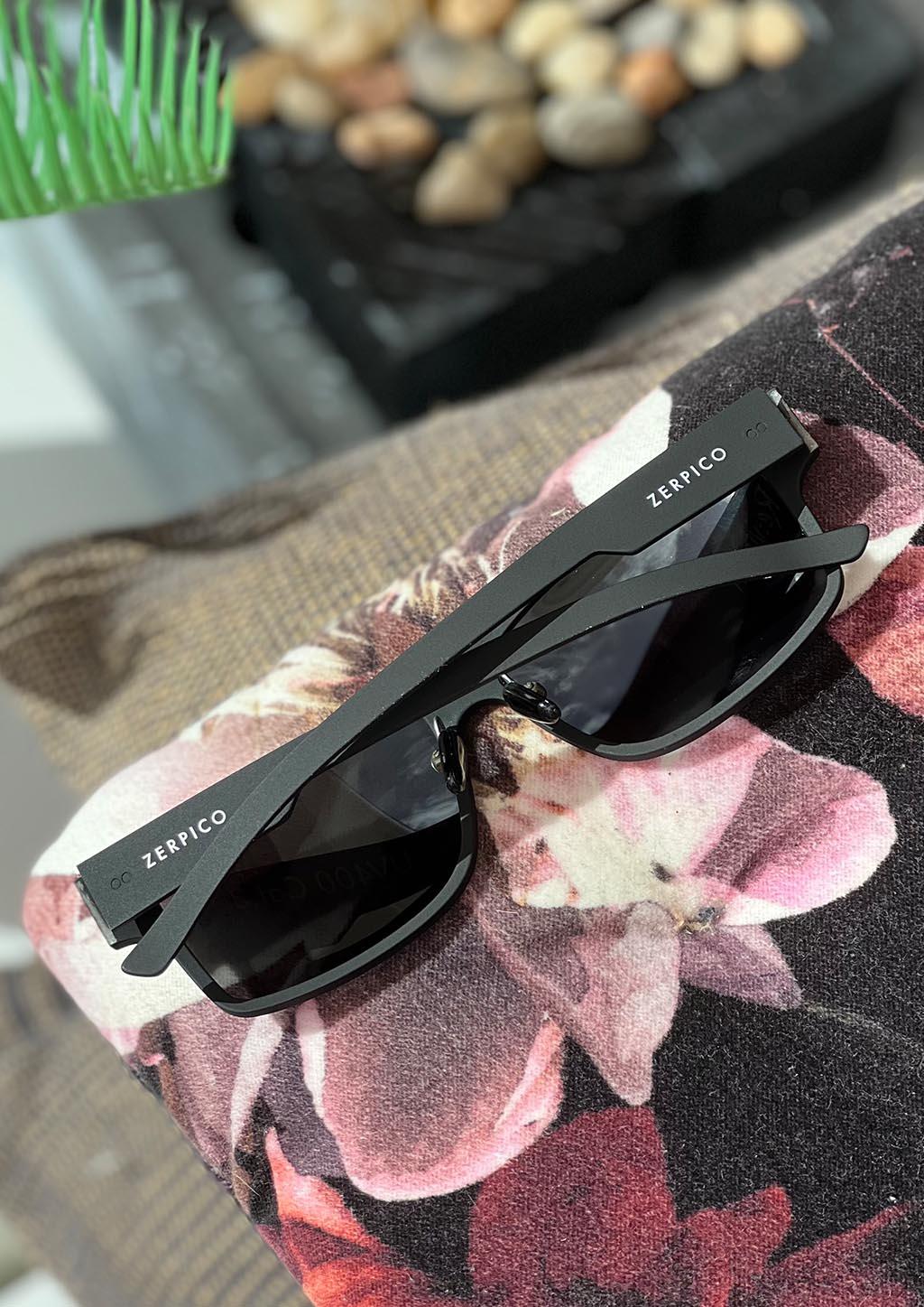 ReVision Square - Eco-Friendly Recyclable Paper Sunglasses closeup of our black frame.