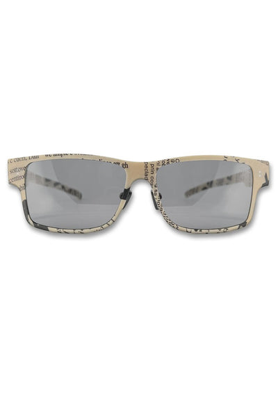ReVision Square - Eco-Friendly Recyclable Paper Sunglasses, studio photo from the front with grey lenses.