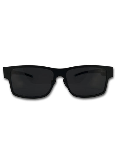 ReVision Square - Eco-Friendly Recyclable Paper Sunglasses, studio photo from the front. Of our black frame.