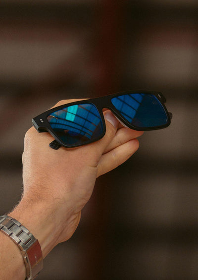 Hybrid - Cubic, carbon fiber and acetate sunglasses of the highest quality. Close up with details.