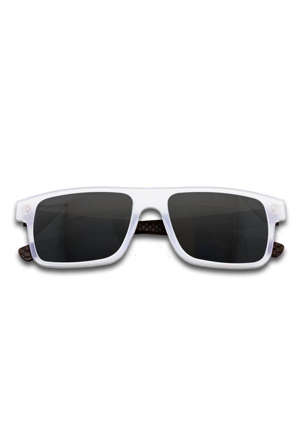 Hybrid - Cubic, carbon fiber and acetate sunglasses of the highest quality. Transparent frame and black lenses.