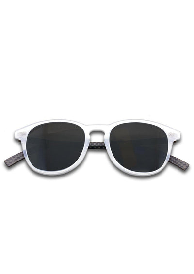 Hybrid - Halo, carbon fiber and acetate sunglasses of the highest quality. Transparent frame with black lenses.