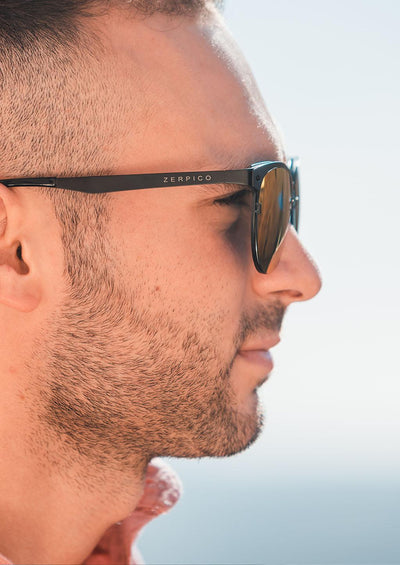 Clubmaster Sunglasses V2 - In black on male model.