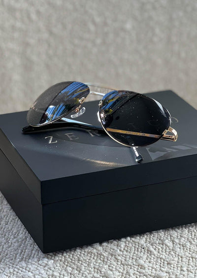 Titan - Titanium Aviator Sunglasses V2 - 24K Gold Plated with real gold. With our luxury box inside a Swedish home.