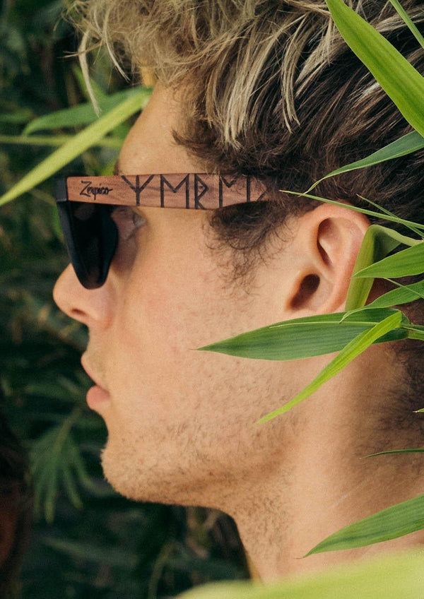 This is our special edition sunglasses Viking runes. - On one of our models in Bali.