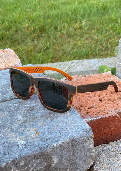Handmade wooden wayfarers in wood and are guaranteed to give you a natural feeling of comfort and design.  Duriel is a full wooden model so all made in beautiful wood. This special edition pair is made to stand out. Another photo from outside.