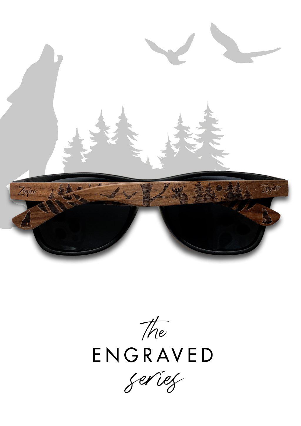 Engraved Wooden Sunglasses - The North is a pair of engraved sunglasses with a pattern from the nordic countries.